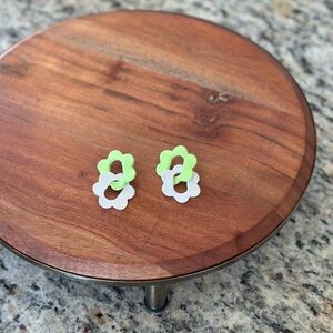 Handmade Flower Stud Earrings | Green & White Polymer Clay Floral Earrings
